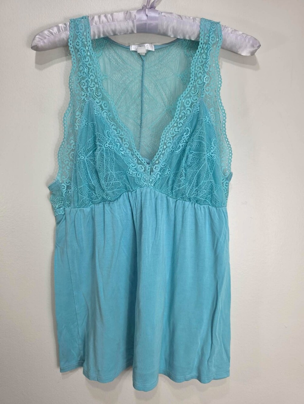 Lace Trim Aqua Sleeveless Tank Top